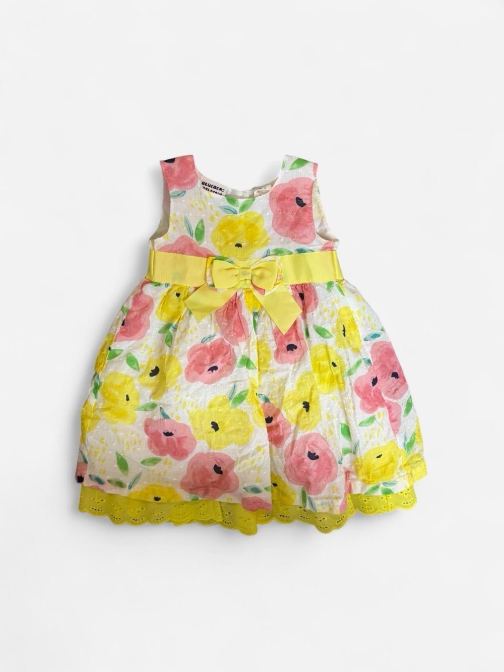 Blueberi Boulevard Yellow & Pink Floral Bow Dress